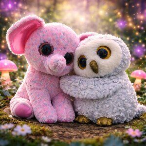 Bundle of 2 TY Beanie Boos Plush – Pink Elephant & Owlette Owl (8”)